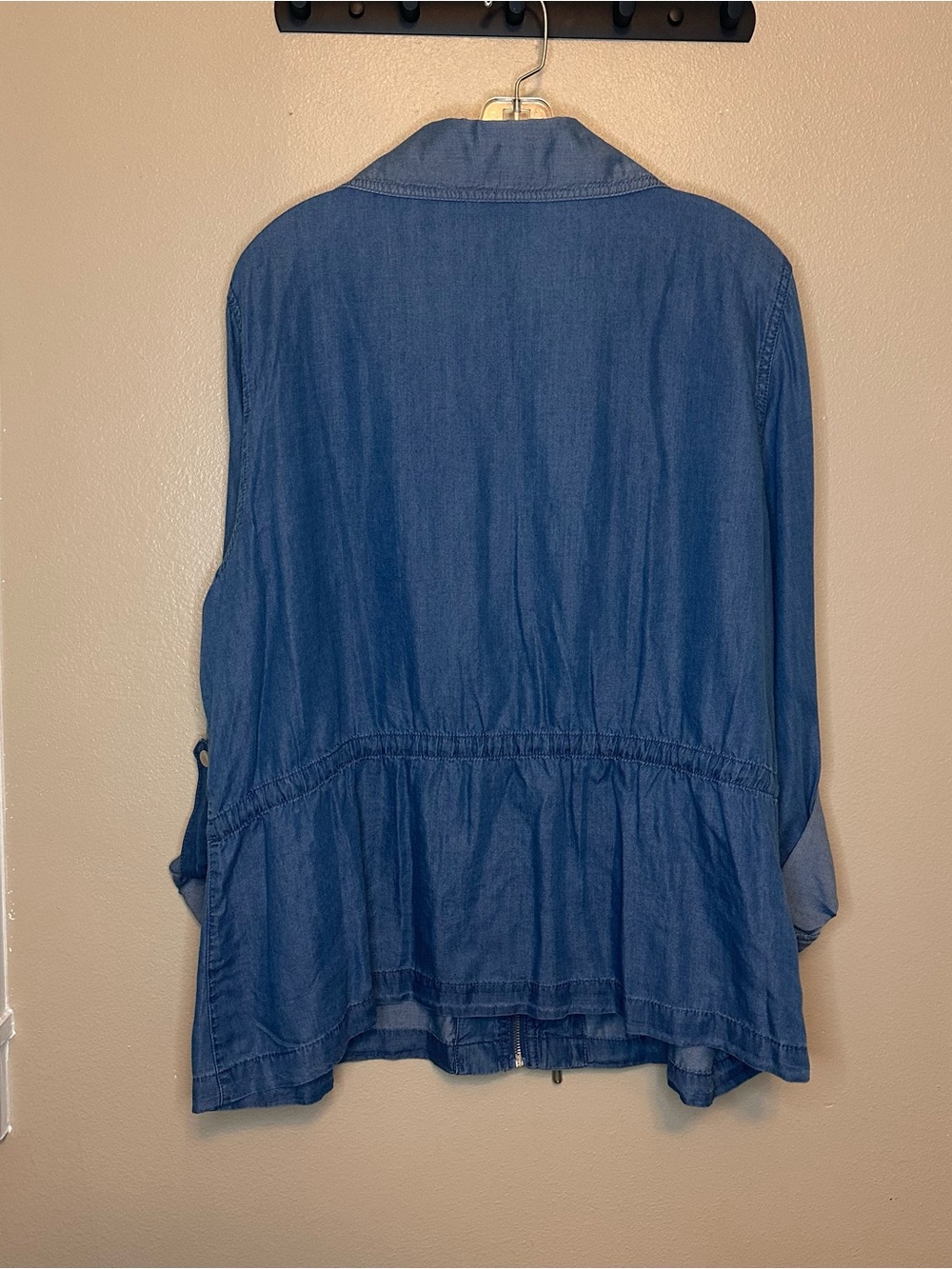 Ruby Rd. Indigo Blue Zip-Front Drawstring Lightweight Jean Jacket - Picture 7 of 7